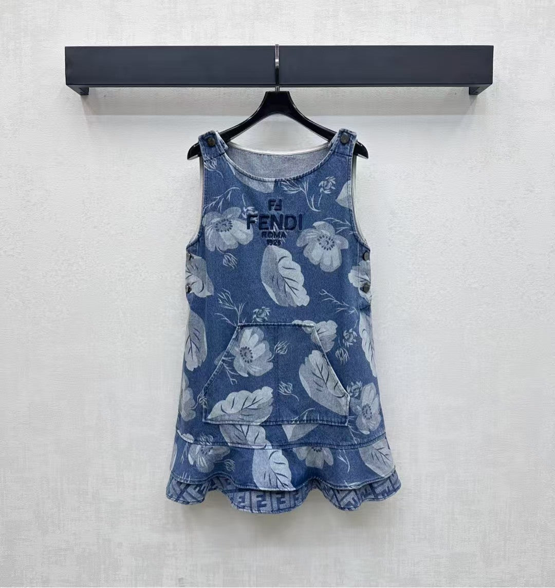 Laser printed denim vest skirt