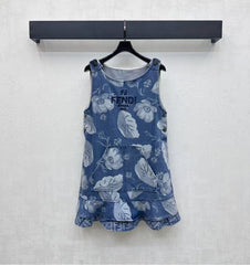 Laser printed denim vest skirt