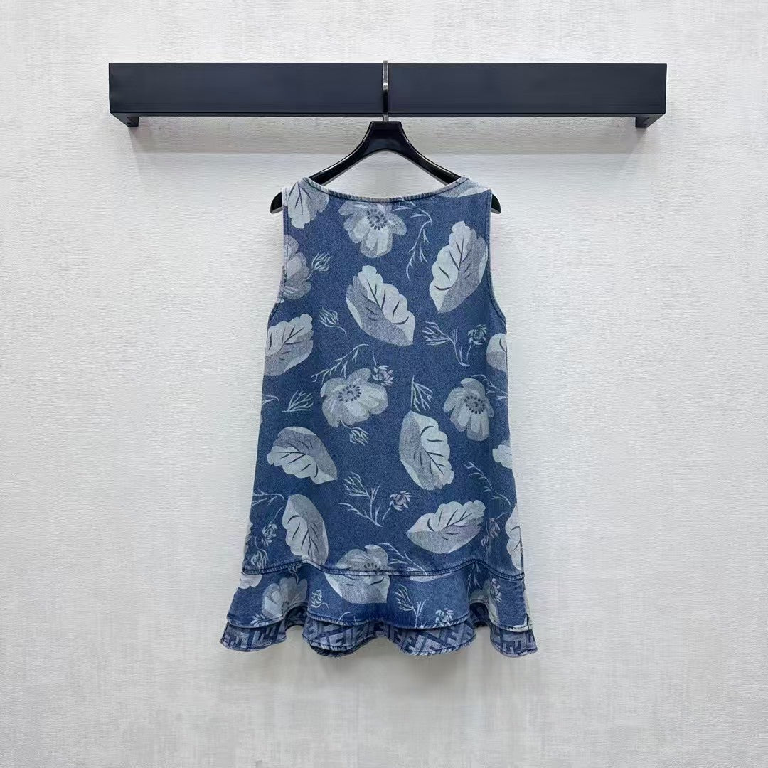 Laser printed denim vest skirt