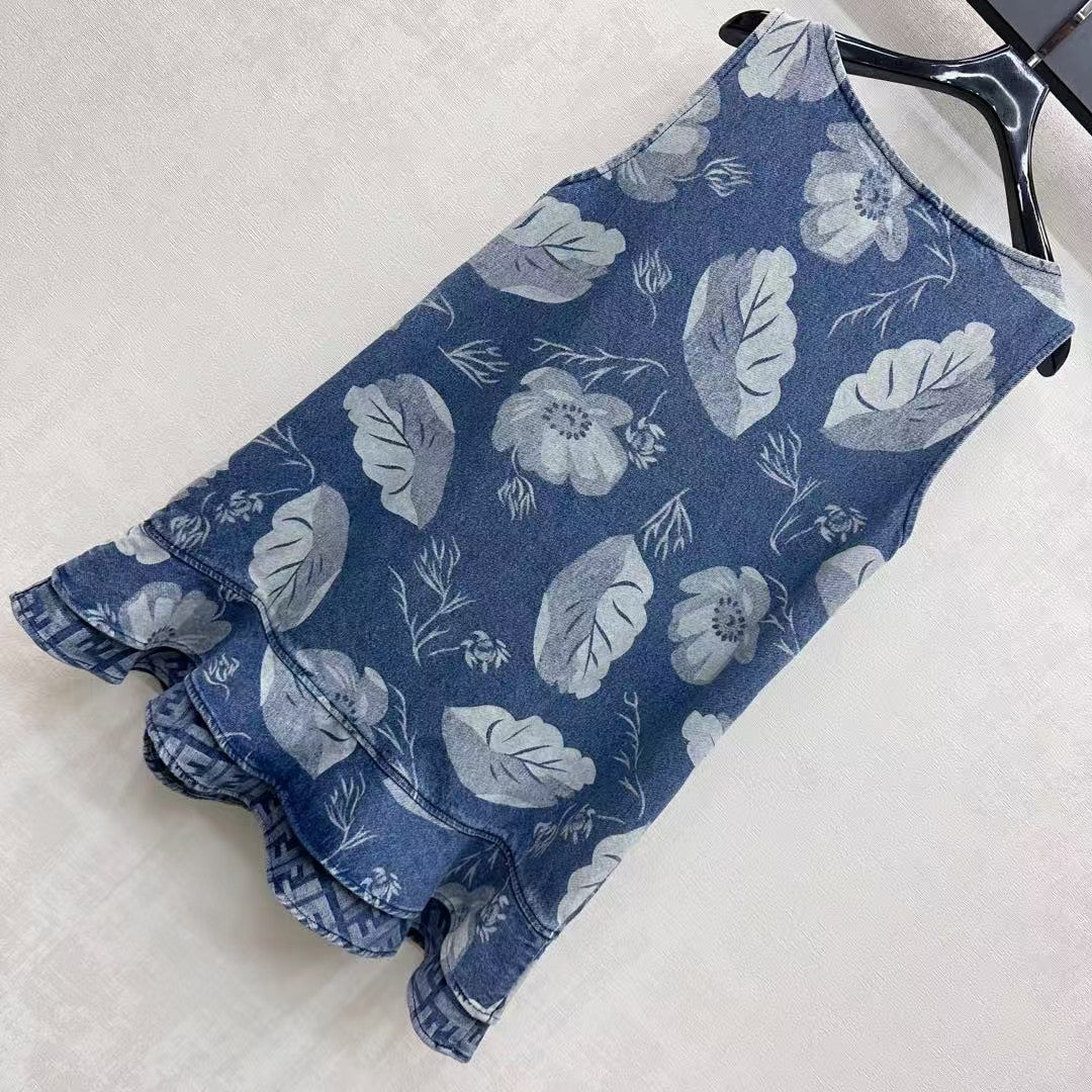 Laser printed denim vest skirt
