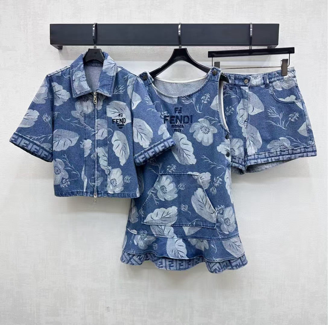 Laser printed denim vest skirt