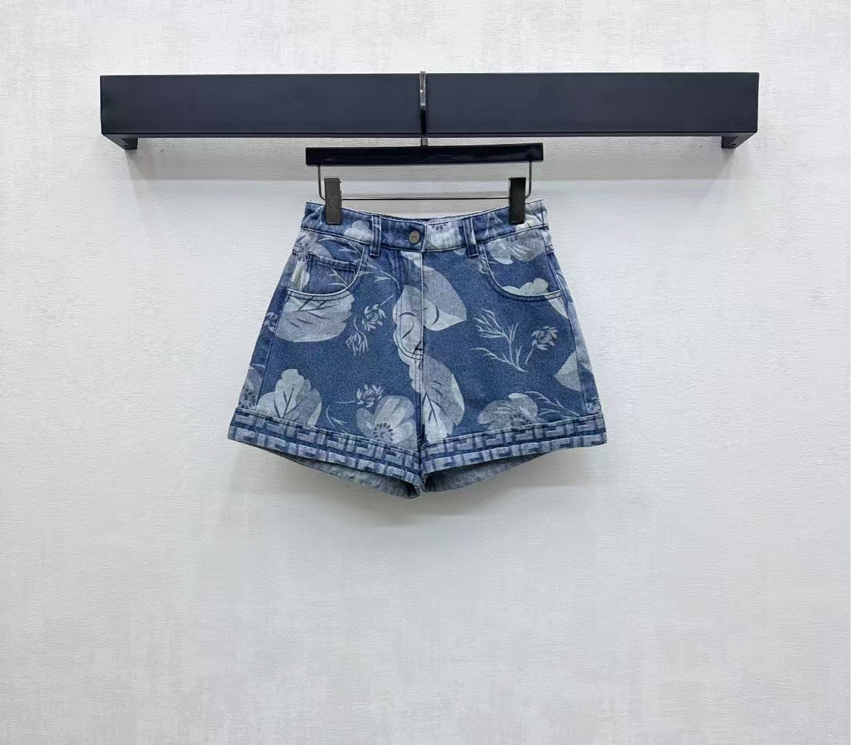 Laser printed denim shorts