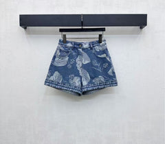 Laser printed denim shorts