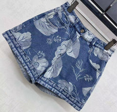 Laser printed denim shorts