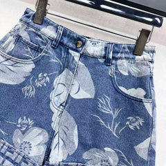 Laser printed denim shorts