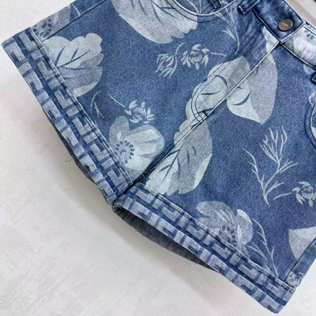 Laser printed denim shorts