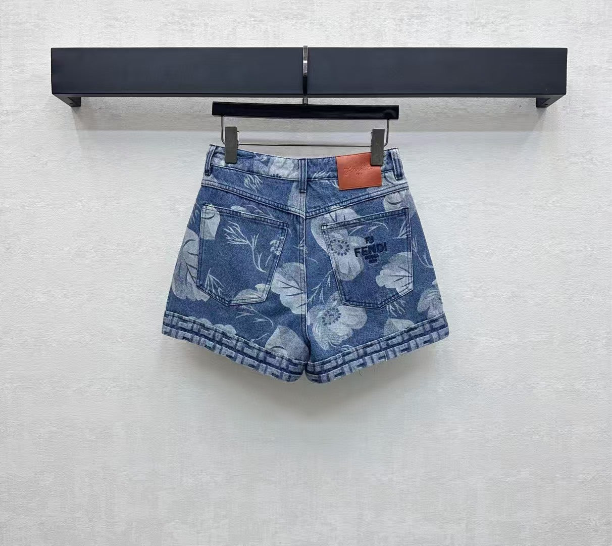 Laser printed denim shorts