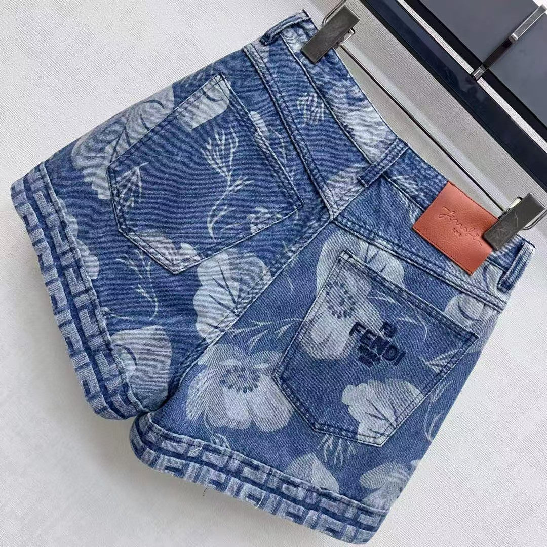 Laser printed denim shorts