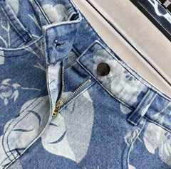 Laser printed denim shorts