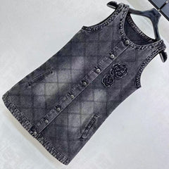 Diamond patterned denim vest skirt