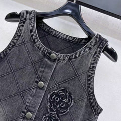 Diamond patterned denim vest skirt