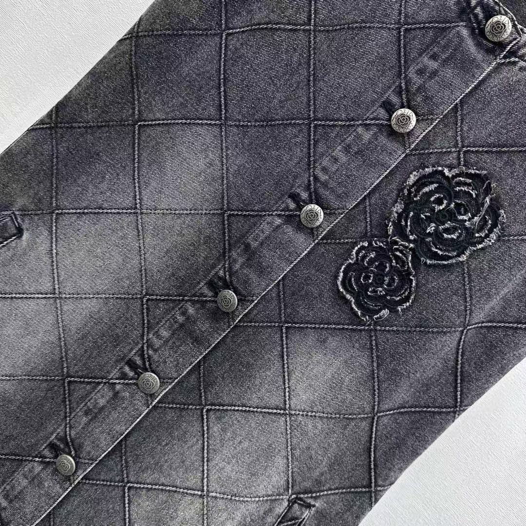 Diamond patterned denim vest skirt