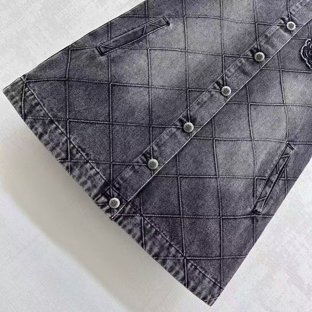 Diamond patterned denim vest skirt