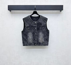Diamond patterned denim vest