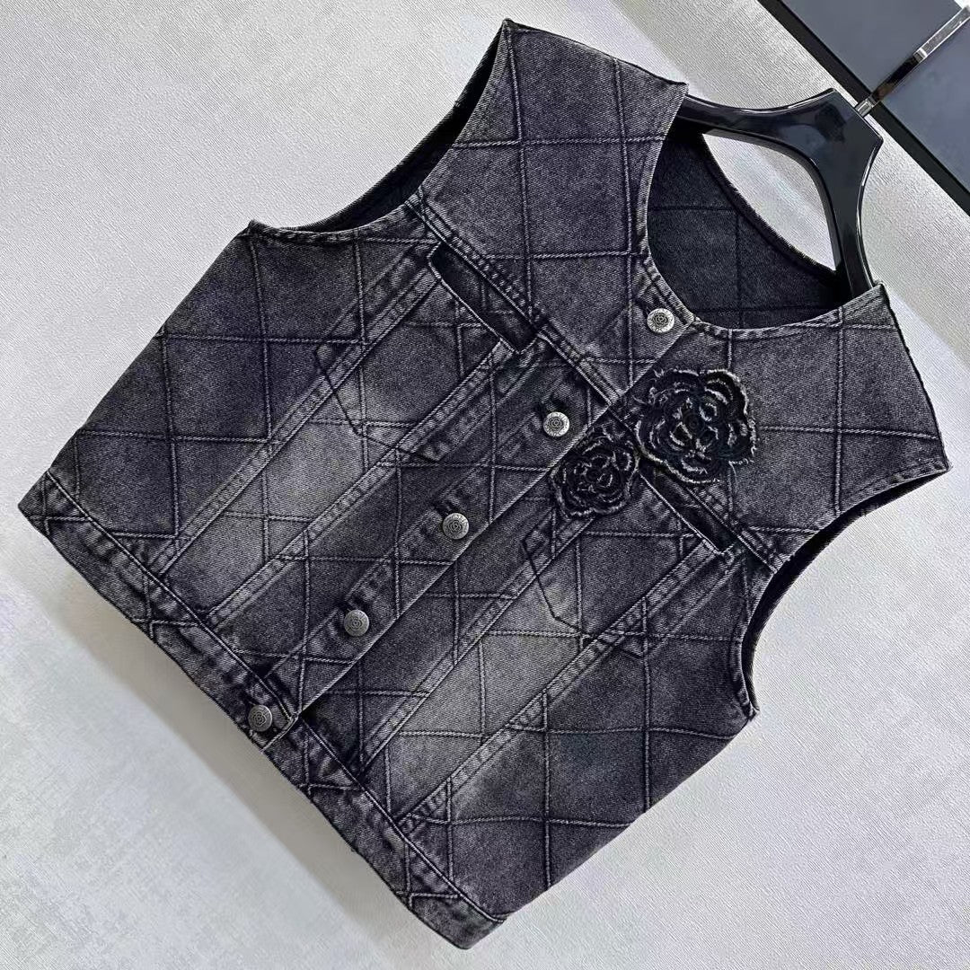Diamond patterned denim vest