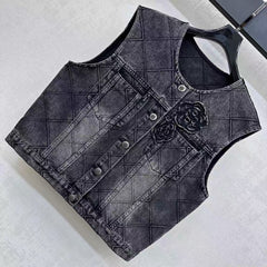 Diamond patterned denim vest