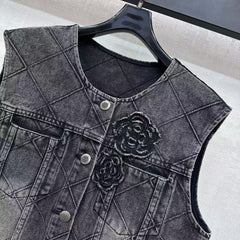 Diamond patterned denim vest