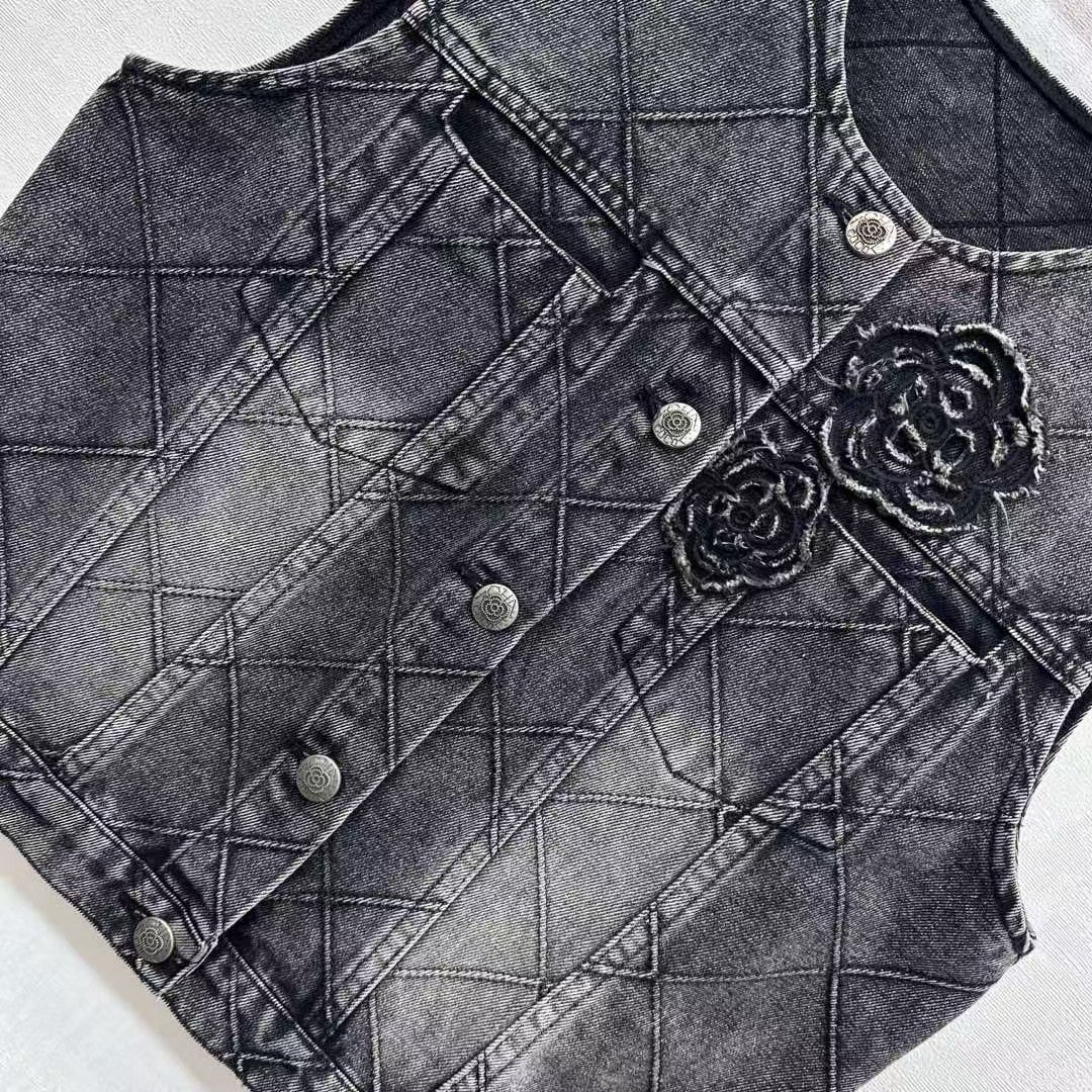 Diamond patterned denim vest