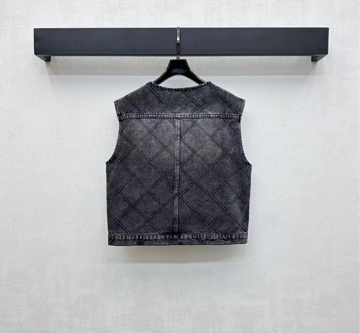 Diamond patterned denim vest