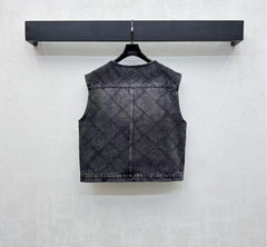 Diamond patterned denim vest