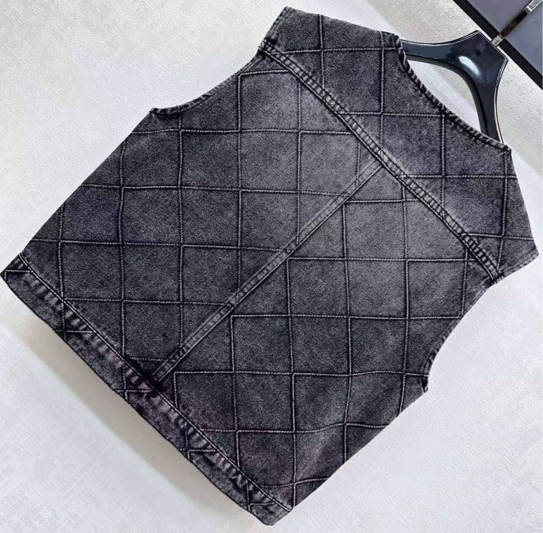 Diamond patterned denim vest