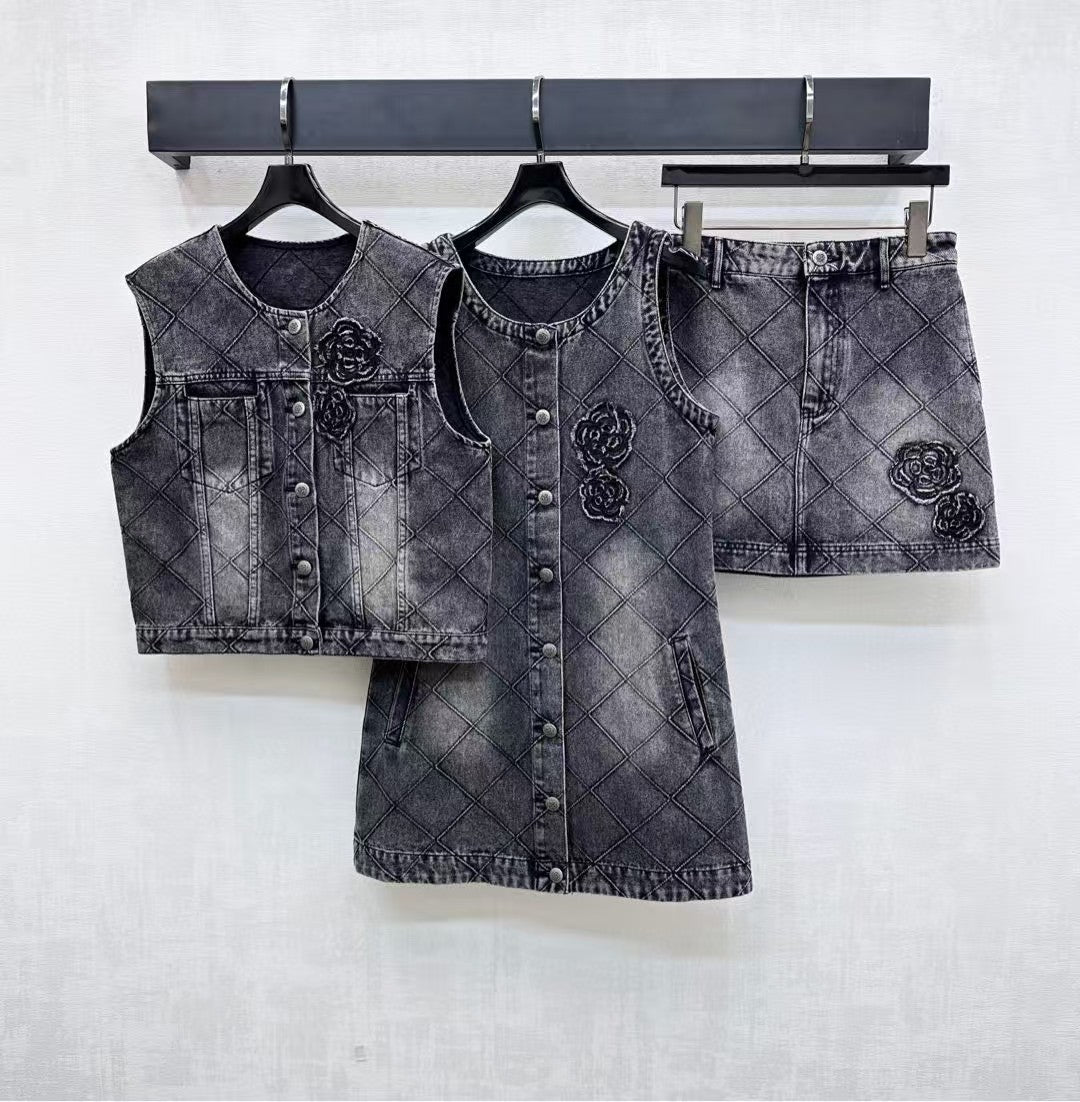 Diamond patterned denim vest