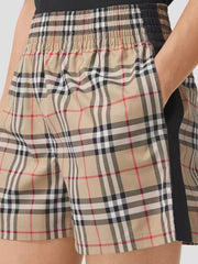 Ladies' black border plaid casual cotton shorts