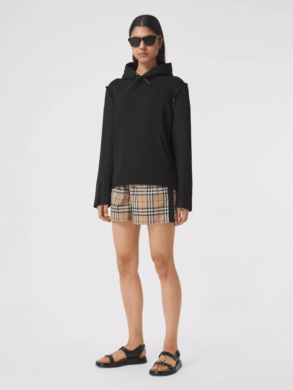 Ladies' black border plaid casual cotton shorts