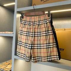 Ladies' black border plaid casual cotton shorts