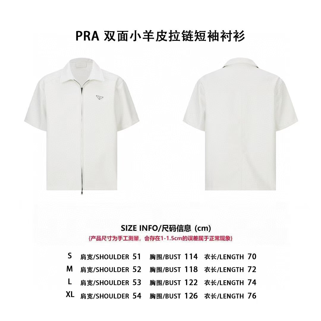 Double sided sheepskin zipper short sleeved shirt