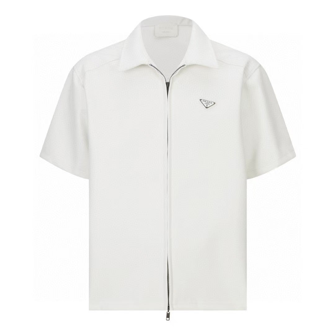 Double sided sheepskin zipper short sleeved shirt
