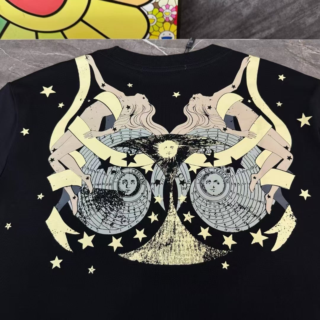 Sun God print round neck short sleeved shirt