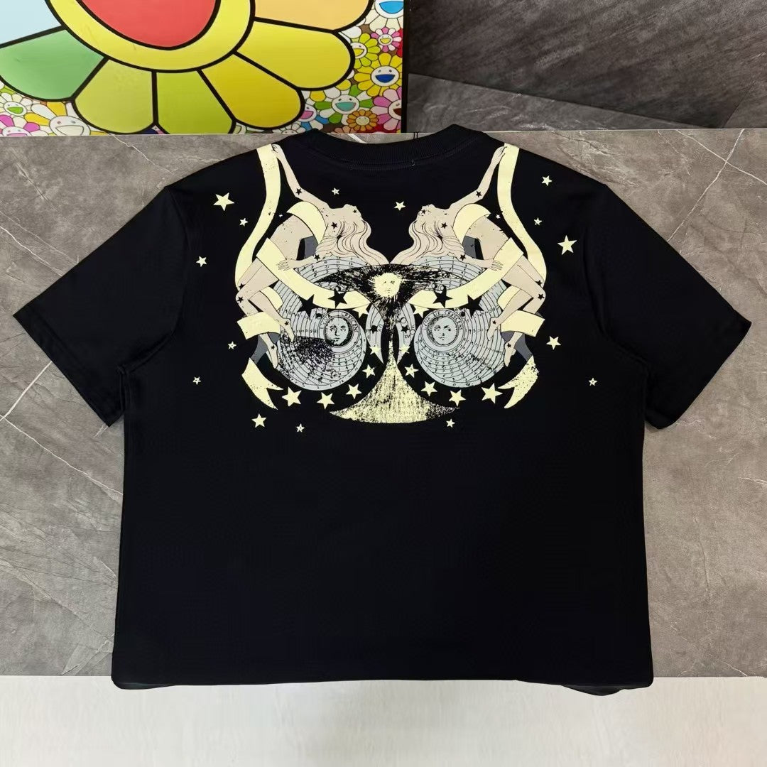 Sun God print round neck short sleeved shirt