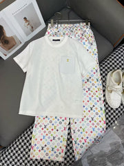 Round neck top printed pants set
