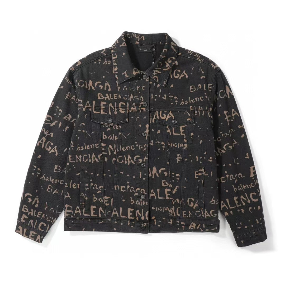 Classic washed letter full printed jacket