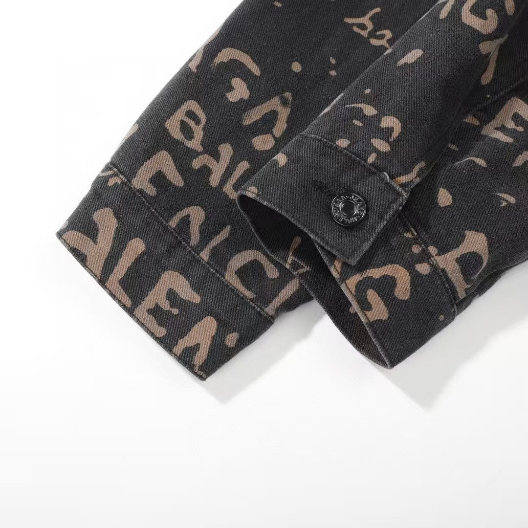Classic washed letter full printed jacket