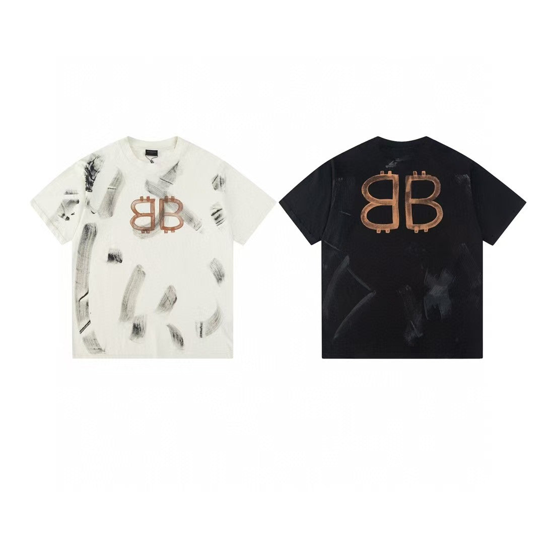 Hand drawn mud distressed printed short sleeved T-shirt