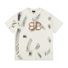 Hand drawn mud distressed printed short sleeved T-shirt