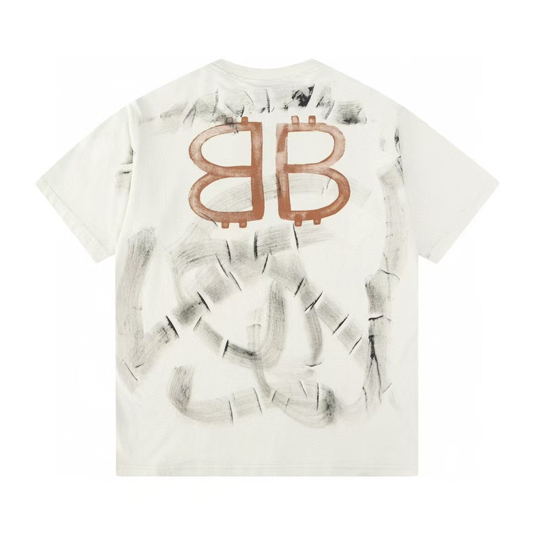 Hand drawn mud distressed printed short sleeved T-shirt