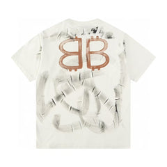 Hand drawn mud distressed printed short sleeved T-shirt