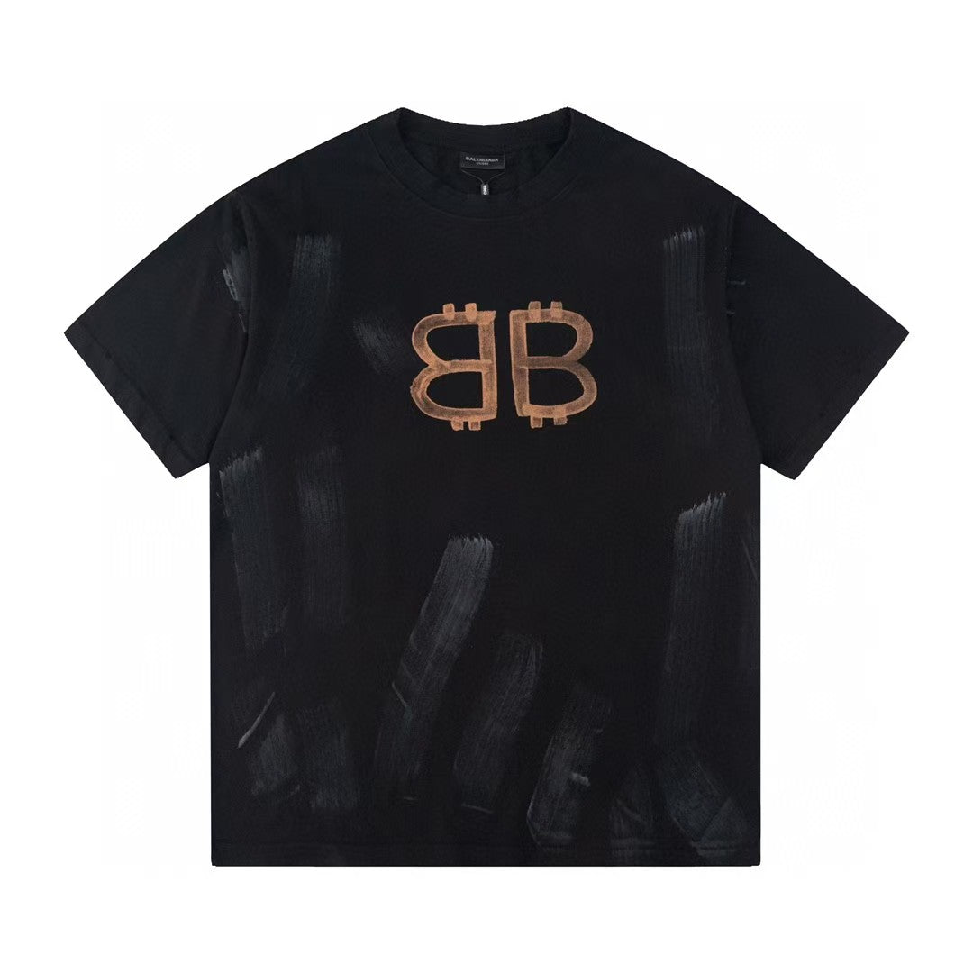 Hand drawn mud distressed printed short sleeved T-shirt