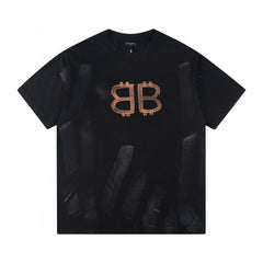 Hand drawn mud distressed printed short sleeved T-shirt