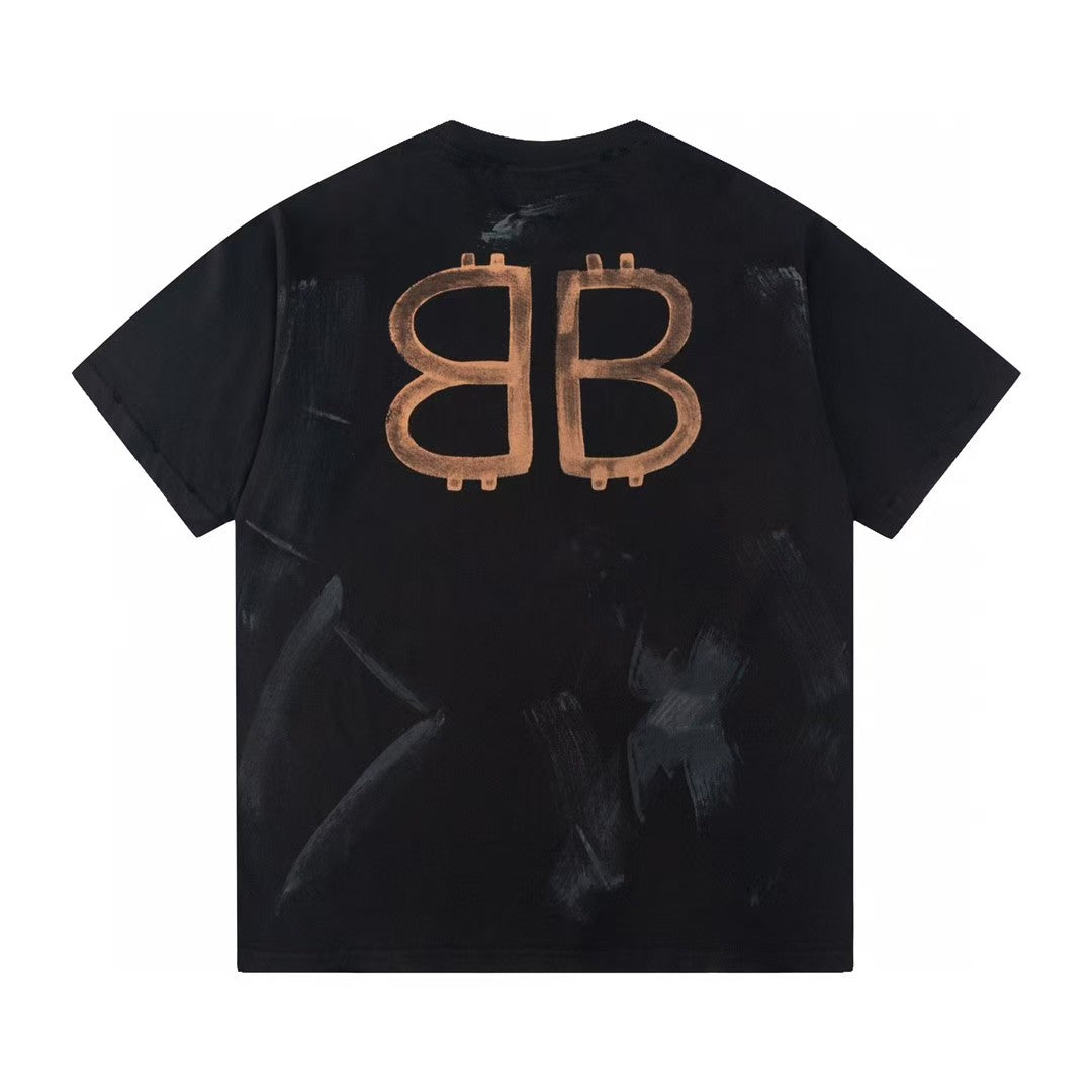 Hand drawn mud distressed printed short sleeved T-shirt