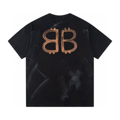 Hand drawn mud distressed printed short sleeved T-shirt