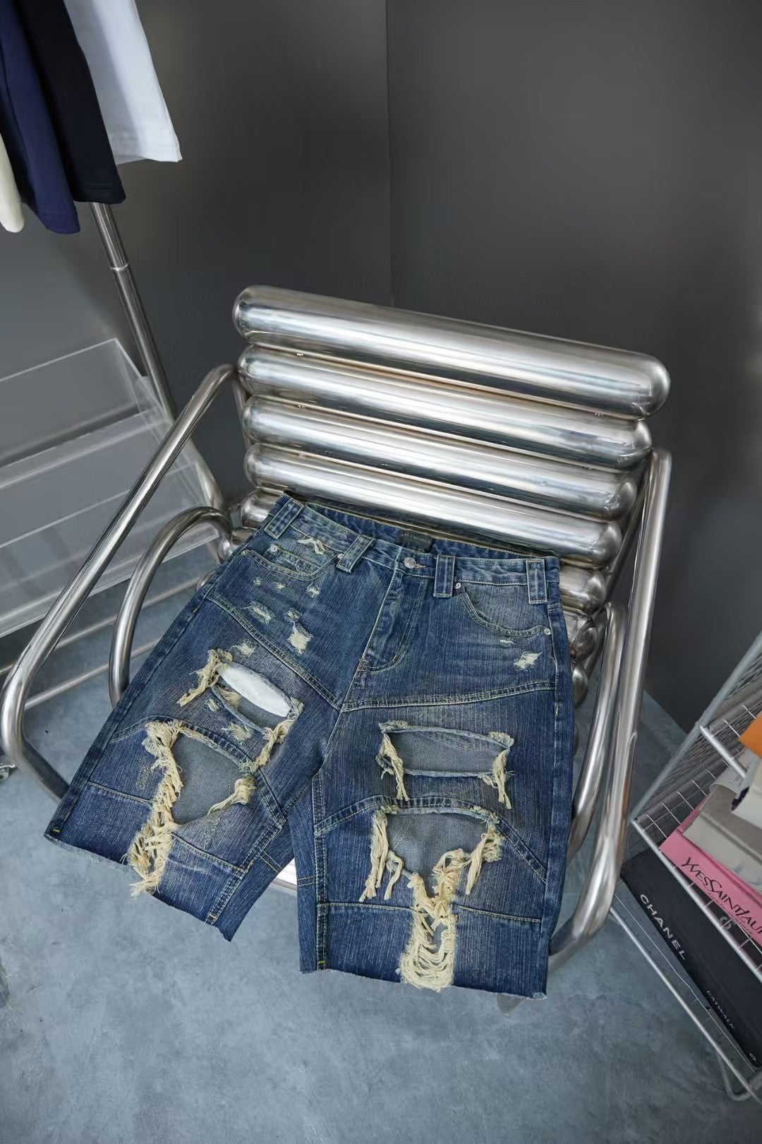 Wear and tear denim shorts with holes