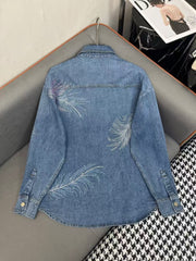 New collar denim long sleeved shirt