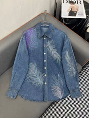New collar denim long sleeved shirt