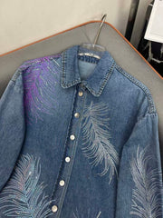 New collar denim long sleeved shirt