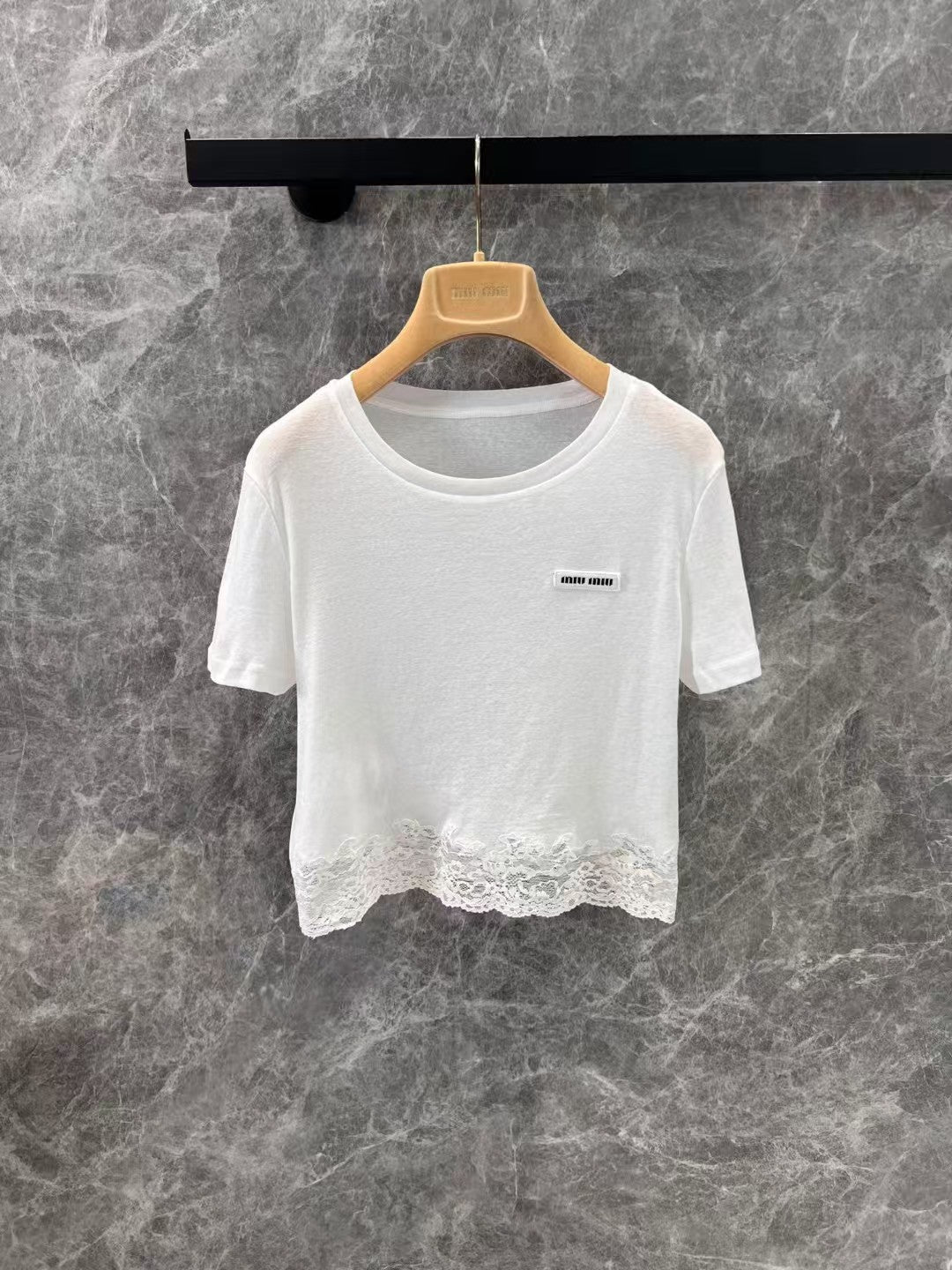 Splicing lace white short T
