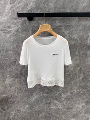 Splicing lace white short T